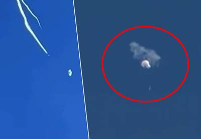 VS schieten Chinese spionageballon uit de lucht: beelden tonen hoe hij neerstort boven Atlantische Oceaan