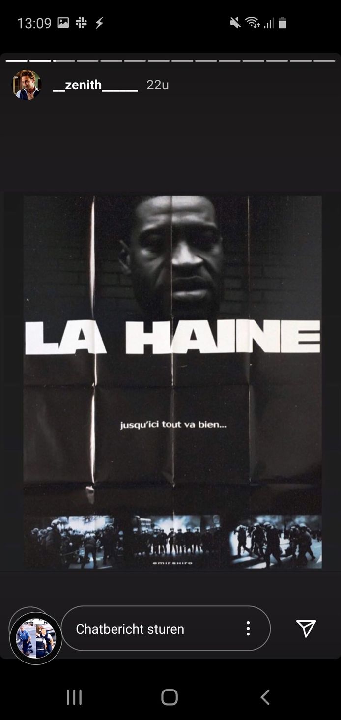 Het gezicht van George Floyd gecombineerd met de poster van ‘La Haine’.