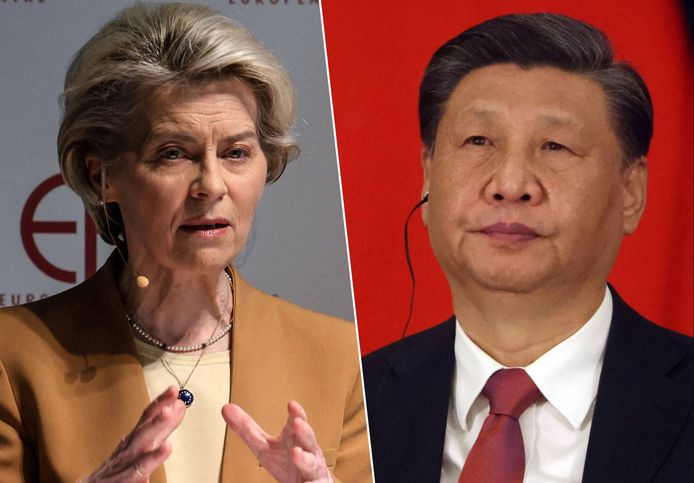 De voorzitter van de Europese Commissie Ursula von der Leyen en de Chinese president Xi Jinping.