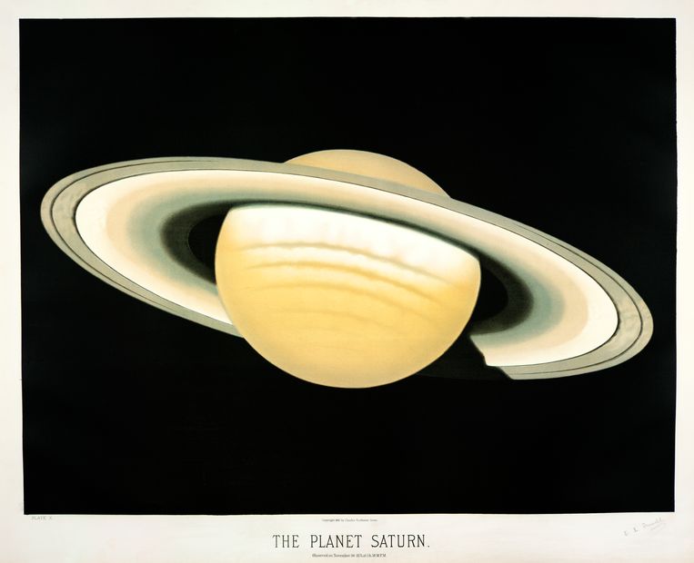 De planeet Saturns van Etienne Trouvelot (1827-1895). Beeld  