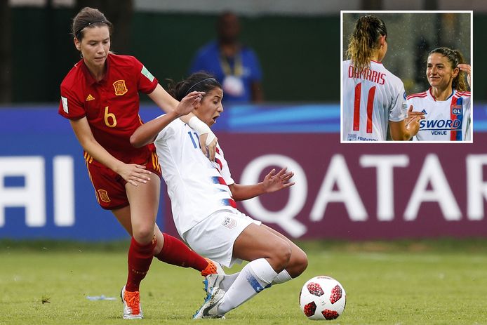 Damaris Egurrola namens Jong Spanje in actie tegen haar geboorteland Verenigde Staten op het WK onder 20 in de zomer van 2018.