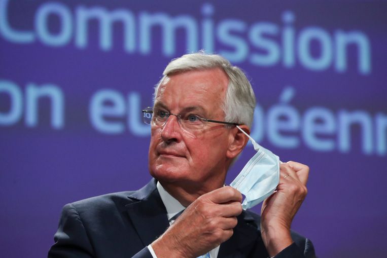 EU-hoofdonderhandelaar Michel Barnier tijdens een persconferentie op 21 augustus.  Beeld EPA