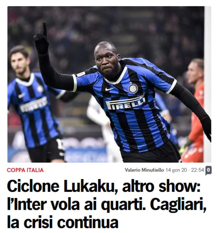 Ook de frontpagina én de site van Corriere dello Sport zetten Lukaku in de 'picture'.