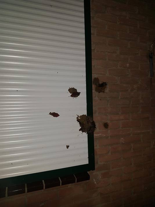 Poep op de muur van het gezin aan de Wiardi Beckmanstraat, in een conflict met een bewoner van de De Gaullestraat in Doetinchem.