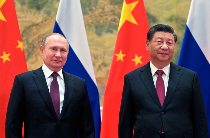 De Russische en Chinese presidenten bij een ontmoeting in februari 2022.