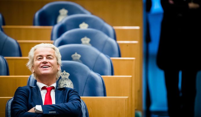 Geert Wilders in de Tweede Kamer.  De PVV-leider wist een debat over zijn rechtszaak af te dwingen in de Tweede Kamer, waardoor minister Ferd Grapperhaus (Justitie) in een lastig parket terechtkomt.