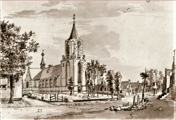 De Sint Catharinakerk in de 18de eeuw.