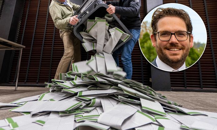 De Lochemse burgemeester Sebastiaan van ’t Erve (inzet) pleit voor het afschaffen van het opmaken van een voorlopige verkiezingsuitslag. ,,Nachtelijk tellen van stemmen werkt onnodig onzorgvuldigheden in de hand.”