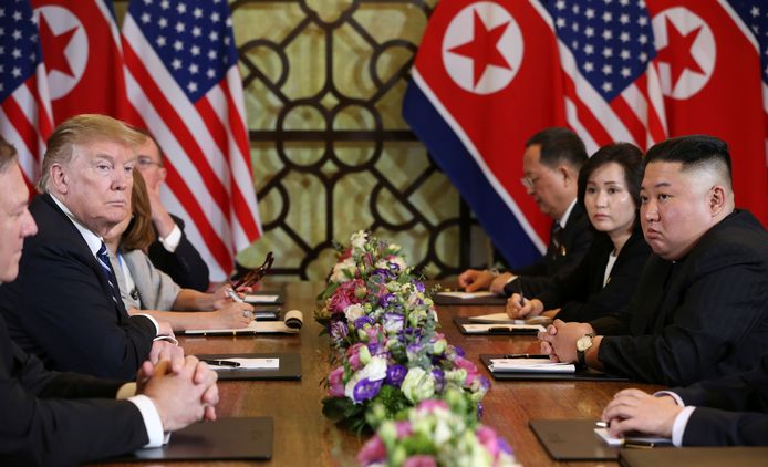 President Donald Trump en Noord-Koreaanse leider Kim Jong-un op de top in Hanoi.
