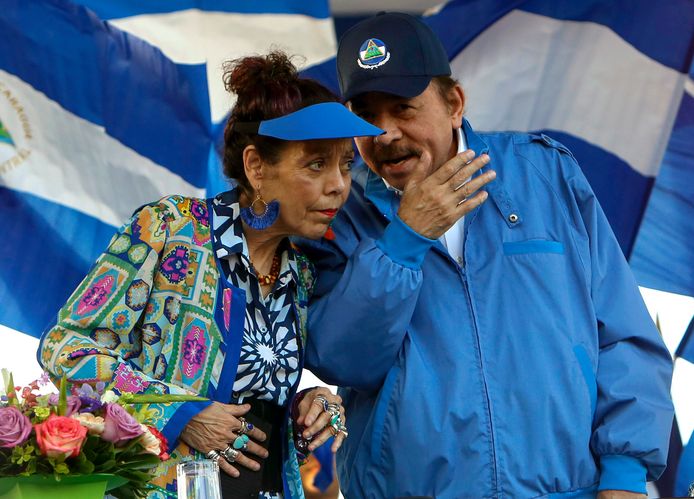 De Nicaraguaanse president Daniel Ortega (rechts) en zijn vrouw, vicepresident Rosario Murillo.
