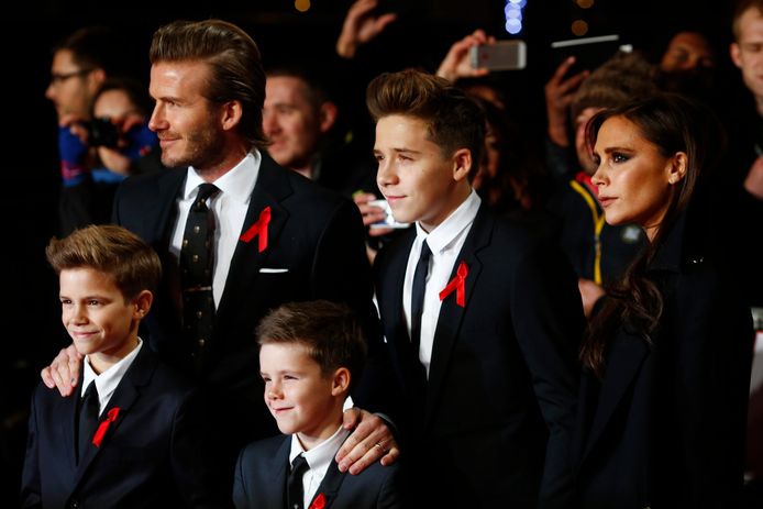 David en Victoria Beckham met hun zonen Brooklyn, Romeo Beckham en Cruz Beckham