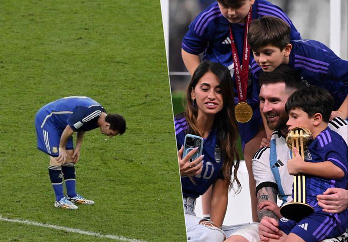 Links: Messi op het WK van 2014. Rechts: Messi en zijn kroost gisteren.