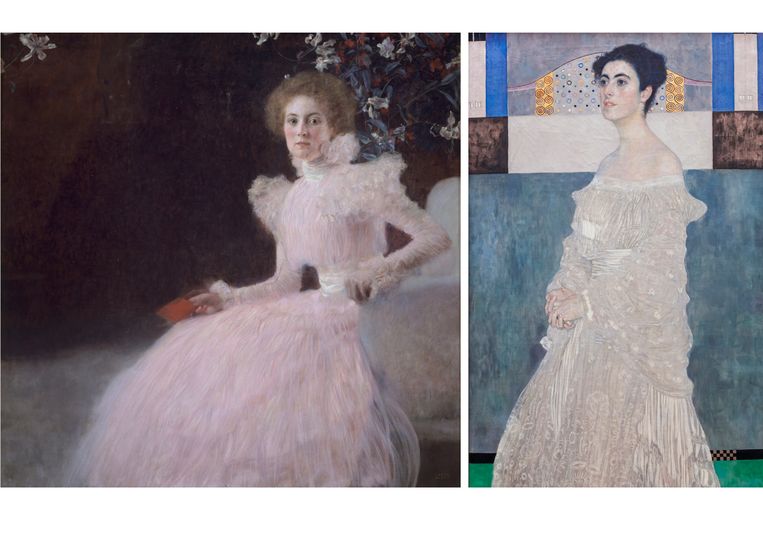 Gustav Klimt, portretten van Sonja Knips (1898) en Margaret Stonborough-Wittgenstein (1908). Beeld Getty