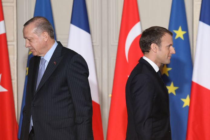 Recep Tayyip Erdogan (l.) met de Franse president Macron.