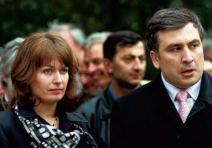 Saakasjvili en zijn Nederlandse vrouw Sandra Roelofs in 2005.