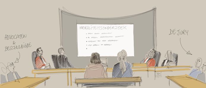 Een schets van rechtbanktekenaar Igor Preys