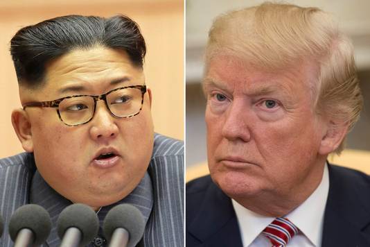 De vraag is of gesproken wordt over een ontmoeting tussen de Noord-Koreaanse leider Kim Jong-un (l) en de Amerikaanse president Donald Trump (r).