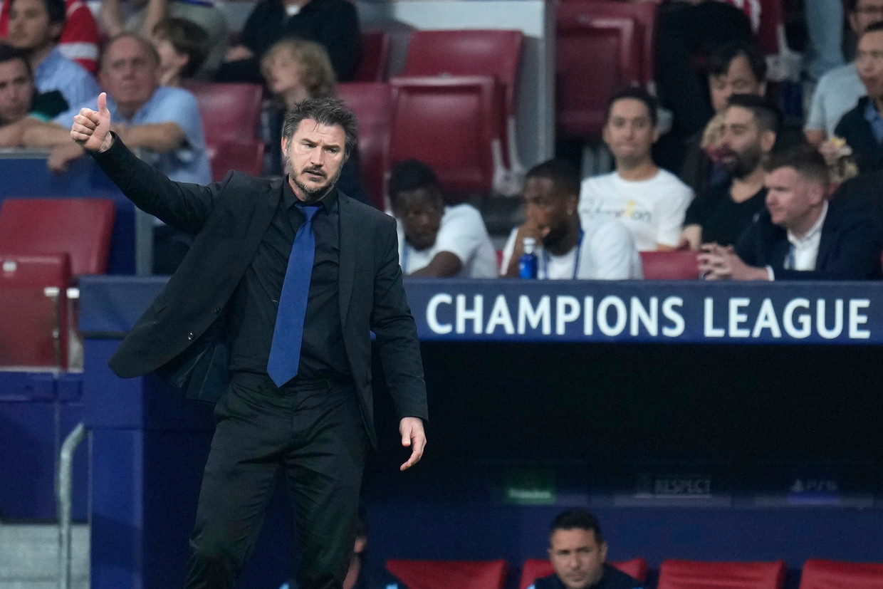 Carl Hoefkenst tijdens de Champions League-wedstrijd van Club Brugge in en tegen Atlético Madrid.  Beeld AP