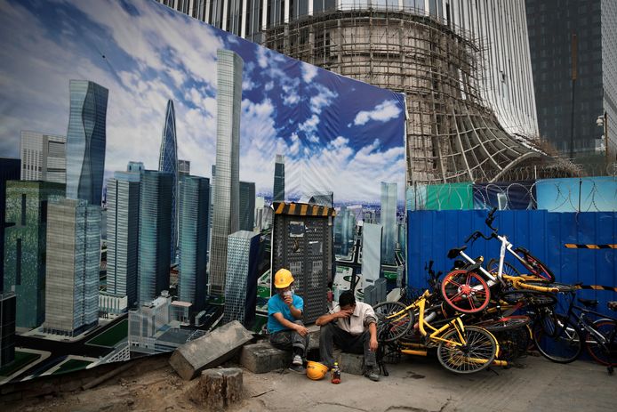 Chinese bouwarbeiders in hoofdstad Peking