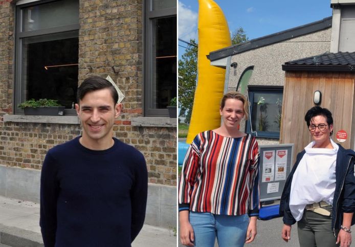 Handelaars langs Iepersteenweg tussen Diksmuide en Houthulst reageren op geplande werken. Links: Bart Vanhee van 't Rooneplezier. Rechts: Martine en schoondochter Tessa van Groenten en Fruit Martine
