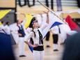Gelder Kampioenschap Indoor Vendelen in Triominos in Duiven. De jongedame op de foto is lid  van St. Isidorus uit Oud Dijk.
