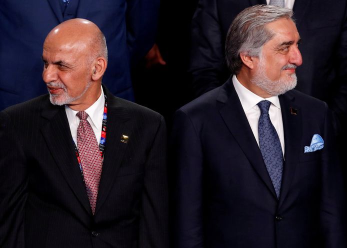De allebei ingezworen Afghaanse presidentskandidaten Ashraf Ghani en Abdullah Abdullah.