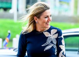 Koningin Máxima speecht over budgetteren in een peperdure outfit