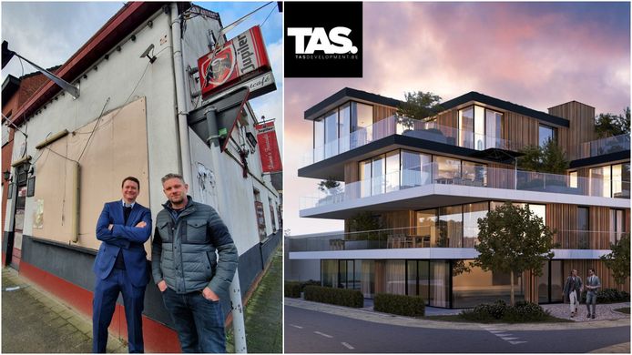Stijn Adams (links) van TAS Development wil de hoek van het voormalige Diana's Feestcafé omtoveren tot een eyecatcher voor de omgeving. Er komen kantoren en zeven appartementen. Dave Martens (rechts) is de aannemer die de werken zal uitvoeren.