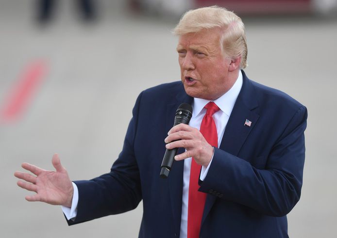 De Amerikaanse president Donald Trump donderdag tijdens een verkiezingsbijeenkomst in Wilmington, North Carolina.