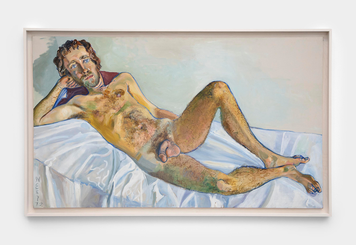 Alice Neel: John Perreault (1972). Beeld  The Estate of Alice Neel Courtesy The Estate of Alice Neel and David Zwirner