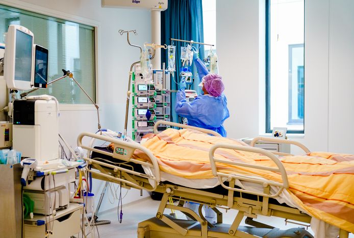 Medewerkers geven zorg aan een coronapatiënt op de intensive careafdeling