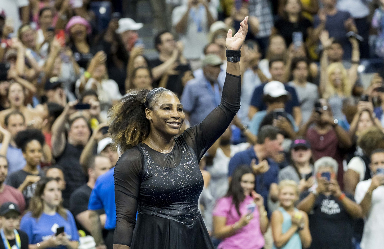 Serena Williams na haar winst in de eerste ronde van de US Open. Beeld ANP / EPA
