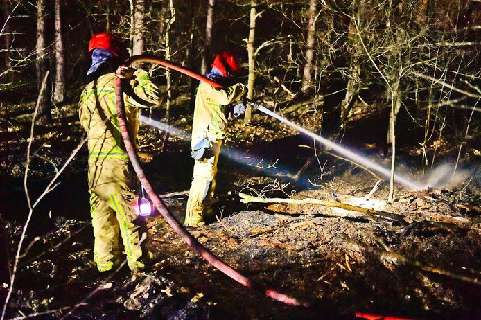 Brandweer uitgerukt voor bosbrand in Waalre, op de plek waar het vuur uitbrak werd een ontplofte gasfles gevonden.
