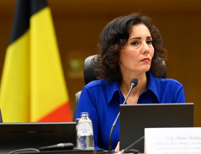 BRUSSELS, BELGIUM - SEPTEMBER 05 : Diplomatic Contact Days 2022 (05-09/09), with the presence of Alexander De Croo (Open Vld), Prime Minister and Hadja Lahbib, Minister of Foreign Affairs(MR, ). Hadja Lahbib pictured on SEPTEMBER 05, 2022 in Brussels, Belgium, 05/09/2022 ( Photo by Philip Reynaers / Photonews