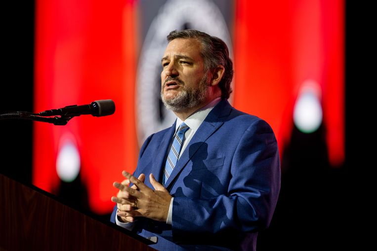 Ook de Texaanse senator Ted Cruz nam het woord tijdens de NRA-conventie. Beeld AFP