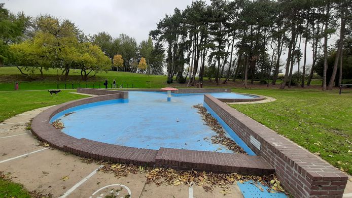 De verouderde spartelvijver de Paddenstoel in het Wantijpark in Dordrecht.