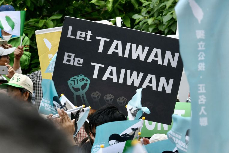 Een demonstratie in 2018 voor de onafhankelijkheid van Taiwan.  Beeld AFP