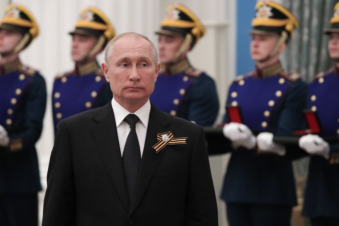 De Russische president Vladimir Putin eerder deze week tijdens een ceremonie.