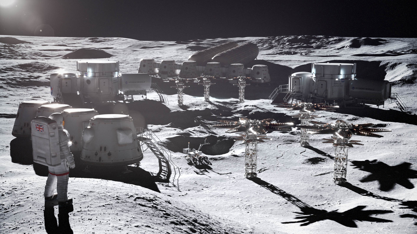 Une illustration publiée par Rolls-Royce Submarines Ltd le 17 mars 2023 montrant une colonie spatiale construite par la marque sur la Lune.