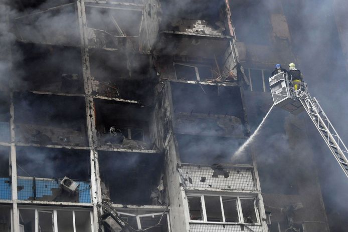 Brand in het flatgebouw in Kiev.