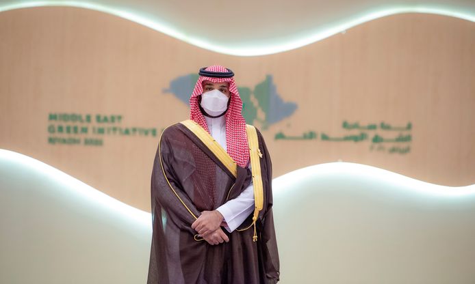 De Saoedische kroonprins Mohammad bin Salman op de 'Middle East Green Initiative Summit' in Riyad.