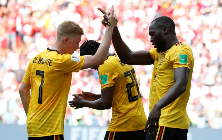 De Bruyne en Lukaku op het WK 2018 tegen Panama. Beeld Photo News