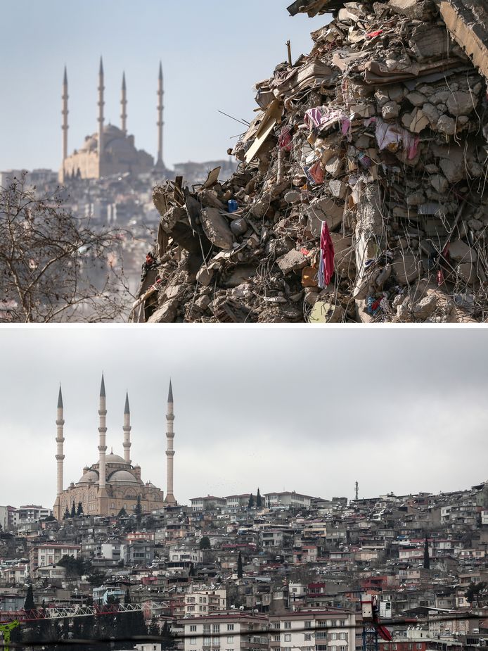 до и после.  Кахраманмарас, Турция.