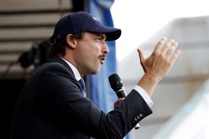Thierry Baudet van Forum voor Democratie tijdens de demonstratie op het Malieveld tegen het stikstofbeleid van het kabinet.