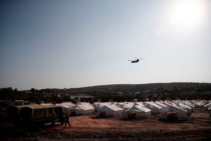 Het nieuwe vluchtelingenkamp nabij Kara Tepe op Lesbos