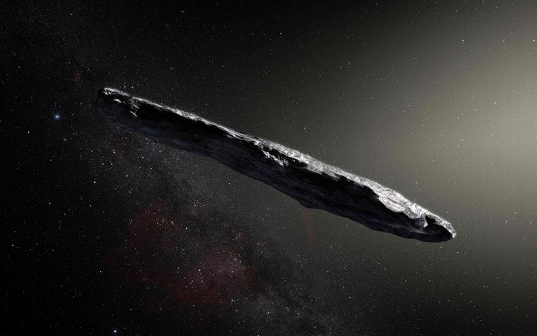 Een artistieke impressie van Oumuamua. Beeld AFP