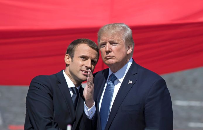 Macron en Trump tijdens de militaire parade op de Franse nationale feestdag vorig jaar.
