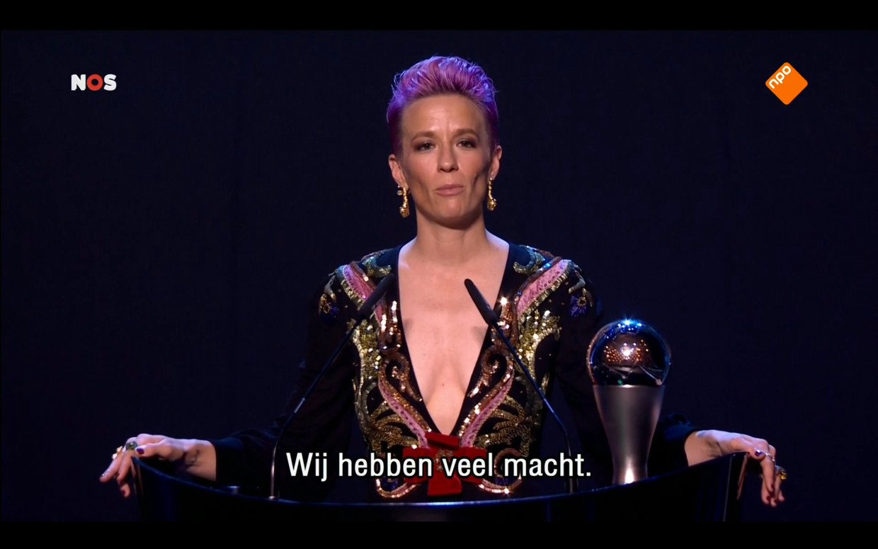Megan Rapinoe: ‘Zet je macht in tegen racisme en homofobie.’ Beeld Maaike Bos