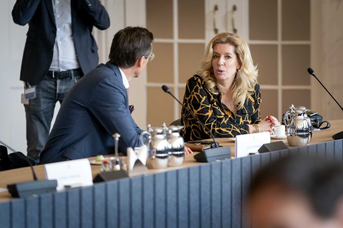 Liane den Haan (50Plus) tijdens een bijeenkomst met andere fractievoorzitters op de dag na de Tweede Kamerverkiezingen. De kersverse partijleider ligt onder vuur.