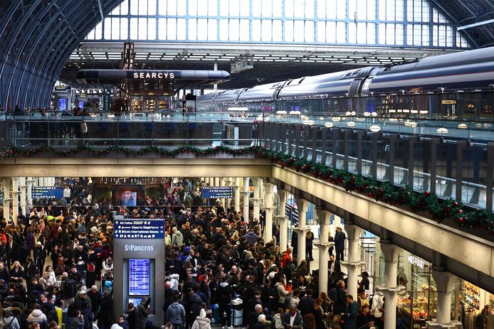 Passengers stranded at St Pancras station in London.